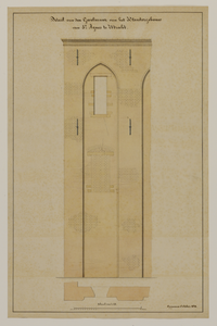 216496 Plattegrond en opstand van de zuidelijkste travee van de oostgevel van het St. Agnietenklooster te Utrecht.